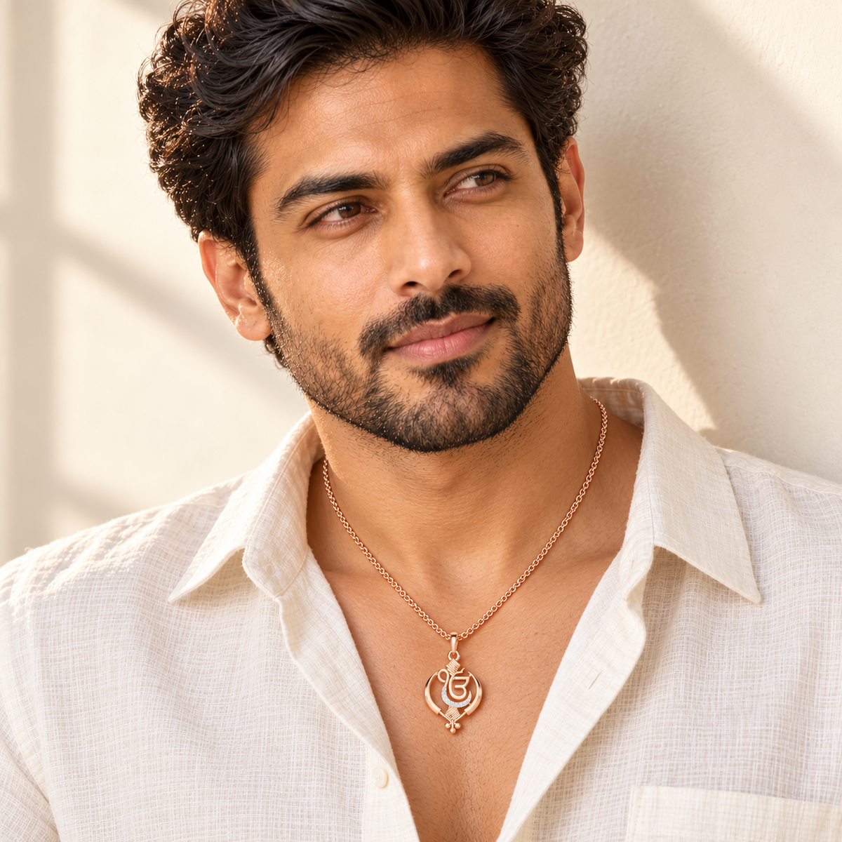 Onkar Light Silver Pendant - Rose Gold - Model