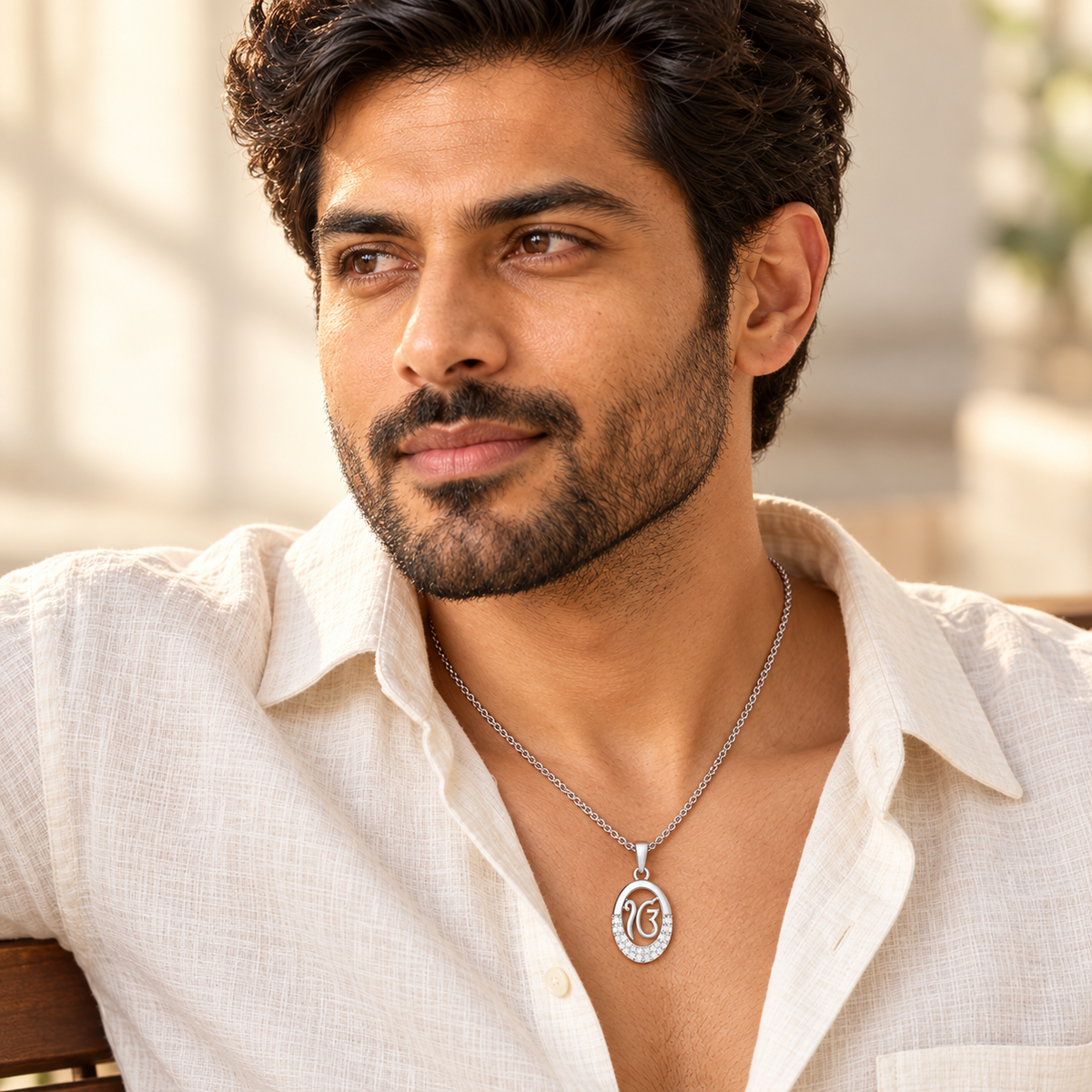 Onkar Shakti Silver Pendant - White Gold - Model