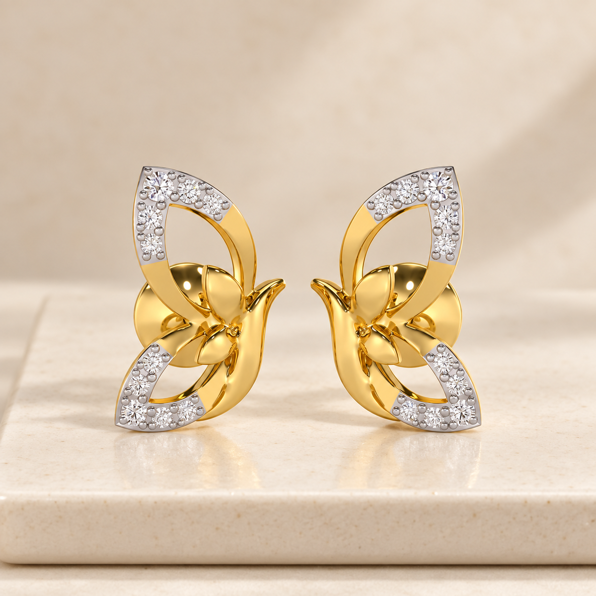 Opulent Flight Silver Stud Earrings - Yellow Gold - Aesthetic