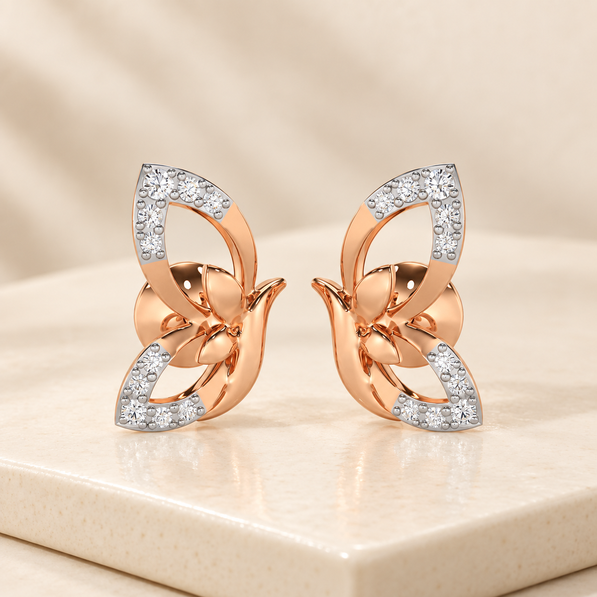 Opulent Flight Silver Stud Earrings - Rose Gold - Aesthetic