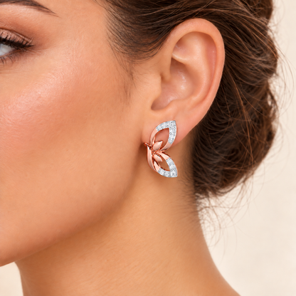 Opulent Flight Silver Stud Earrings - Rose Gold - Model
