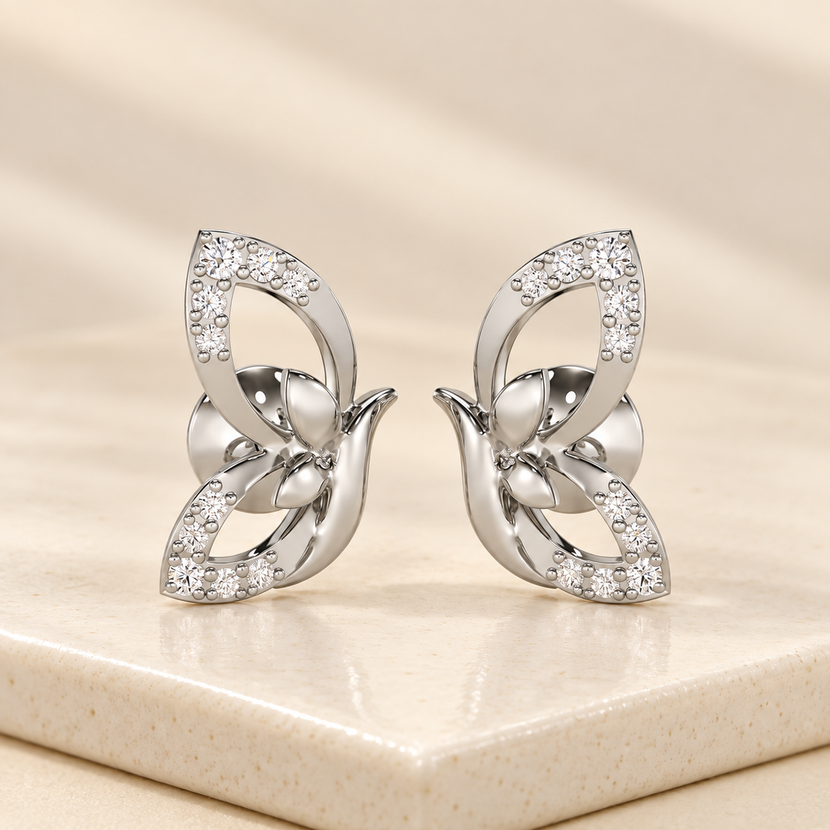 Opulent Flight Silver Stud Earrings - White Gold - Aesthetic