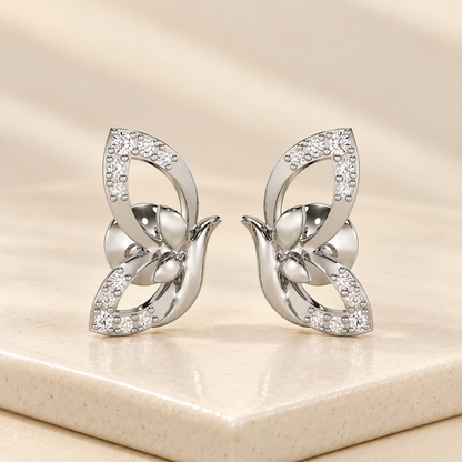 Opulent Flight Silver Stud Earrings - White Gold - Aesthetic