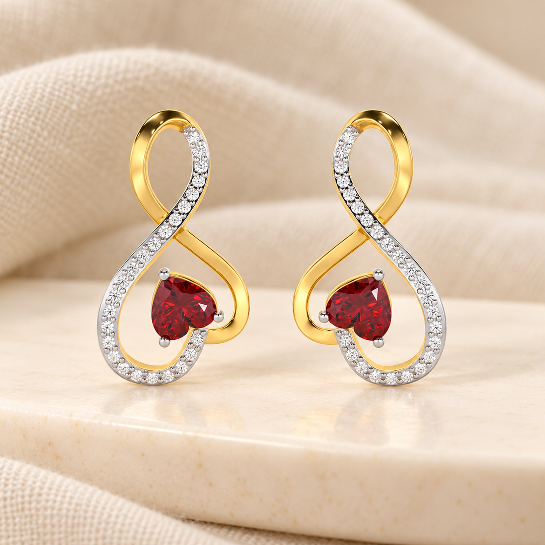 Opulent Heart Garnet Silver Earrings
