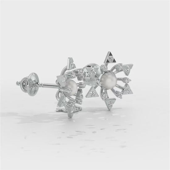 Snowflake Silver Pearl Earrings - White Gold Video