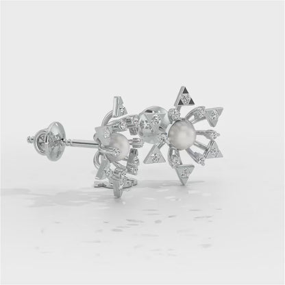 Snowflake Silver Pearl Earrings - White Gold Video