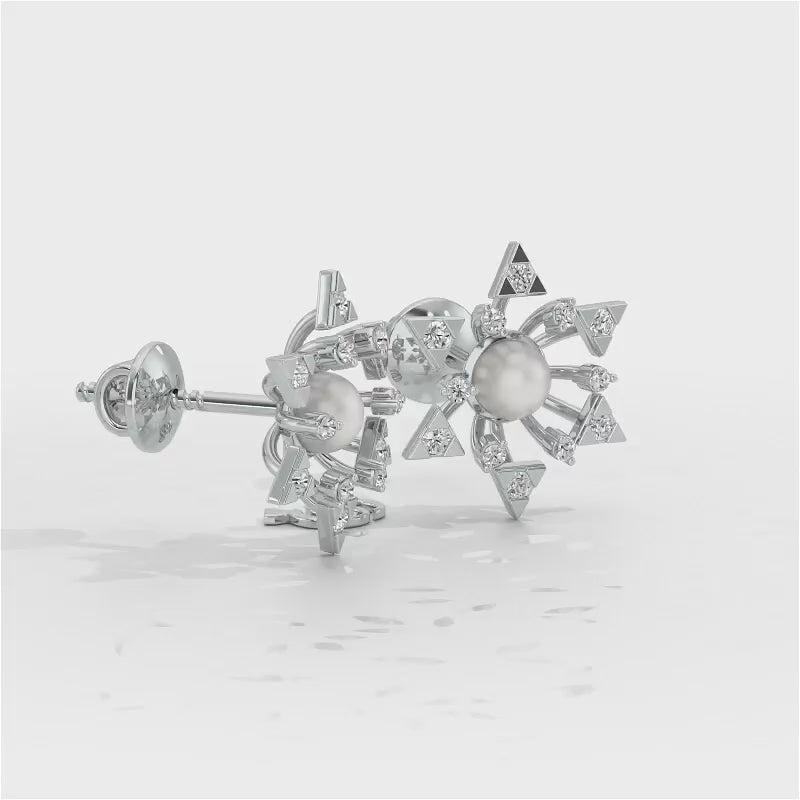 Snowflake Silver Pearl Earrings - White Gold Video