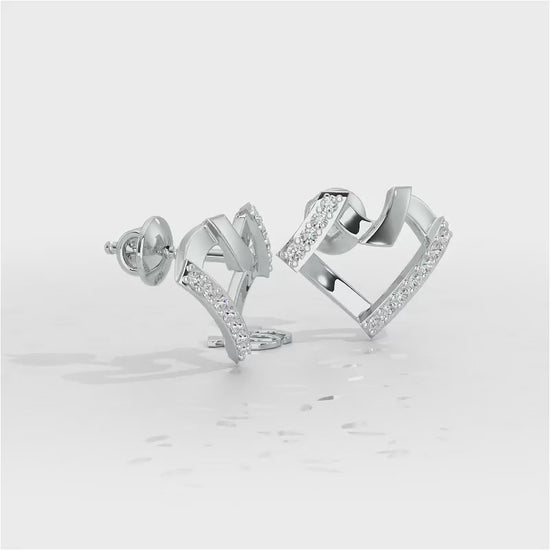 Heart Gleam Silver Stud Earrings - White Gold Video