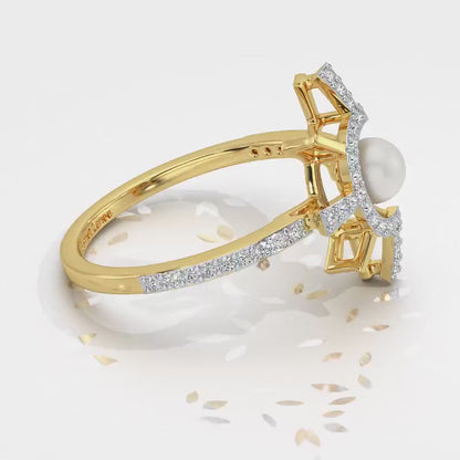 Semi Sun Silver Pearl Ring - Yellow Gold Video