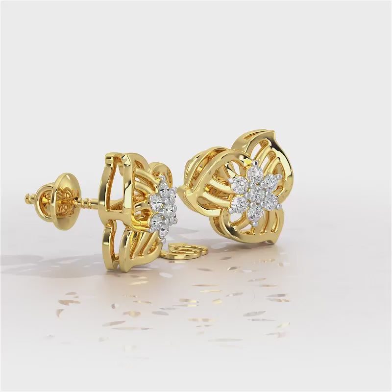 Fan Bloom Silver Earrings - Yellow Gold Video