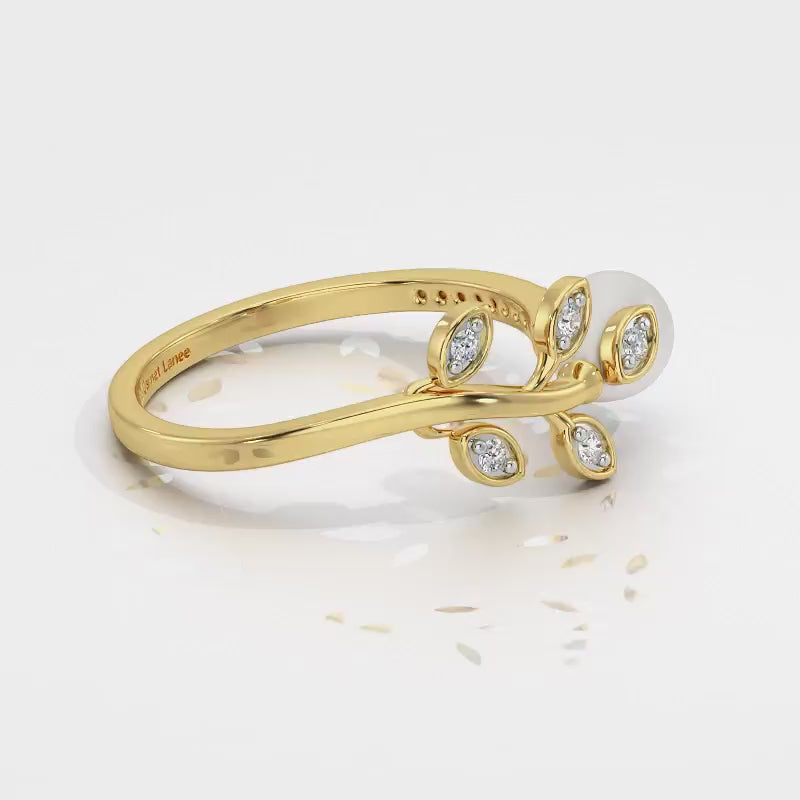 Budding Silver Pearl Ring - Yellow Gold Video
