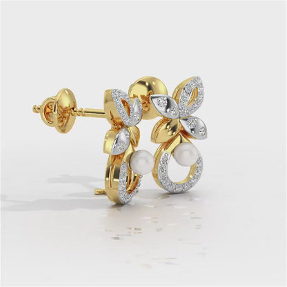 Plant Drop Silver Pearl Earrings - Yellow Gold Video
