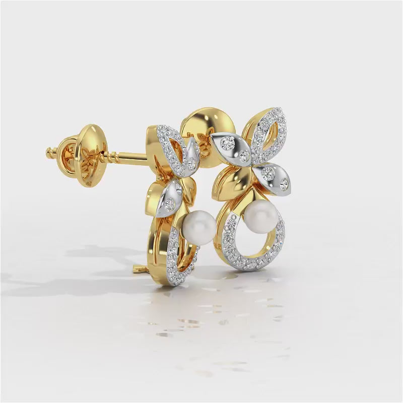 Plant Drop Silver Pearl Earrings - Yellow Gold Video