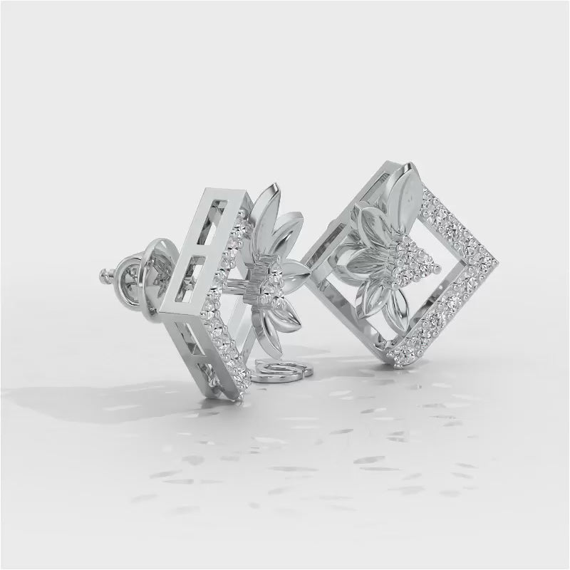 Famed Bloom Silver Studs - White Gold Video