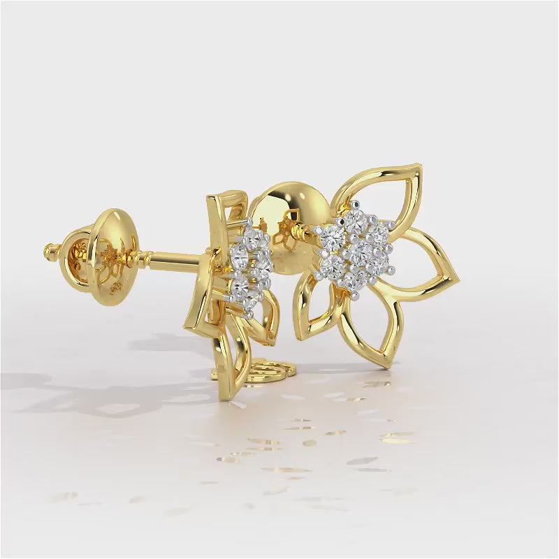 Majestic Melody Silver Stud Earrings - Yellow Gold Video