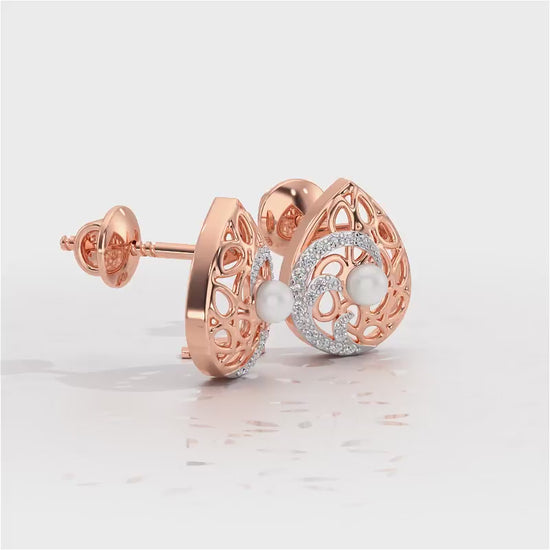 Intricate Silver Pearl Earrings - Rose Gold Video