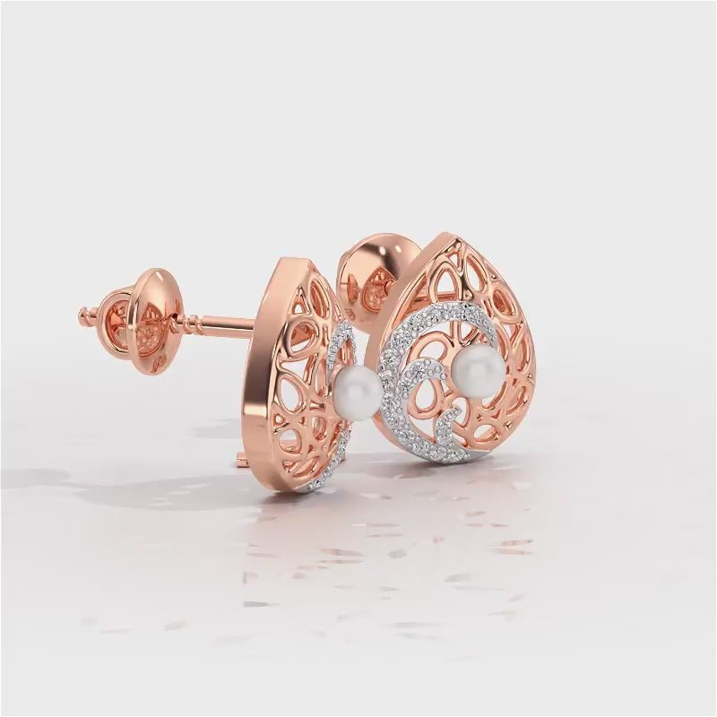Intricate Silver Pearl Earrings - Rose Gold Video