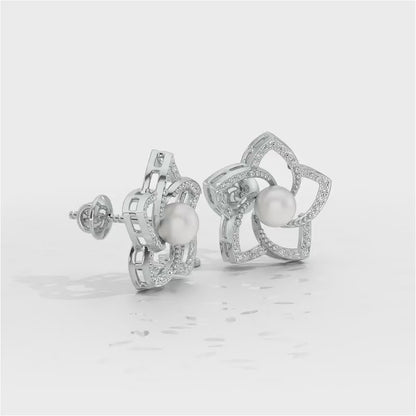 Pole Star Silver Pearl Earrings - White Gold Video