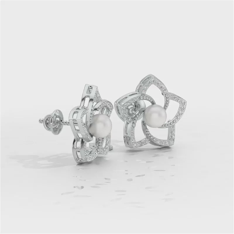 Pole Star Silver Pearl Earrings - White Gold Video