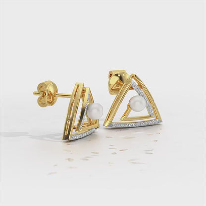 Trigoned Silver Pearl Earrings - Yellow Gold Video