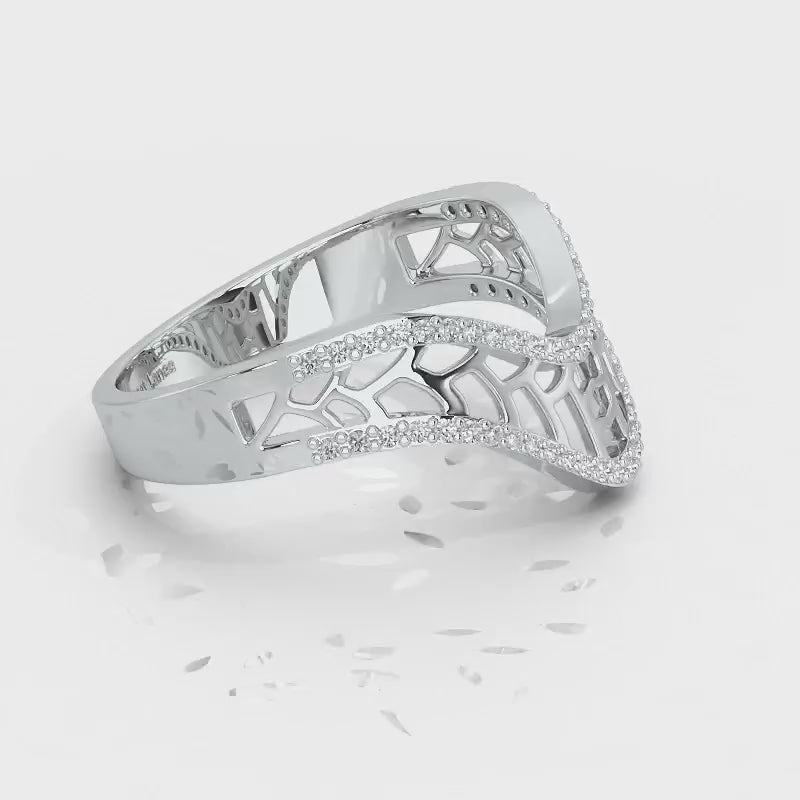 Wave Down Silver Ring - White Gold Video