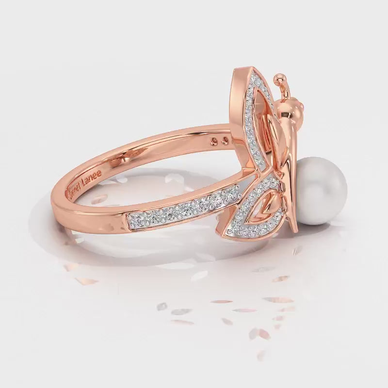Winged Silver Pearl Ring - Rose Gold Video
