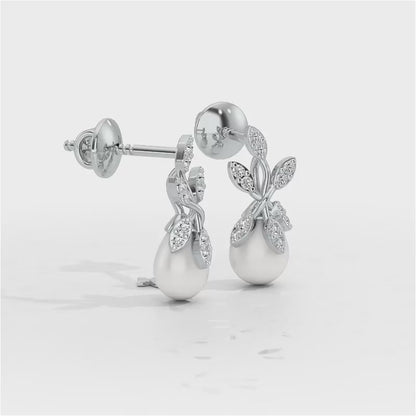 Budding Silver Pearl Earrings - White Gold Video