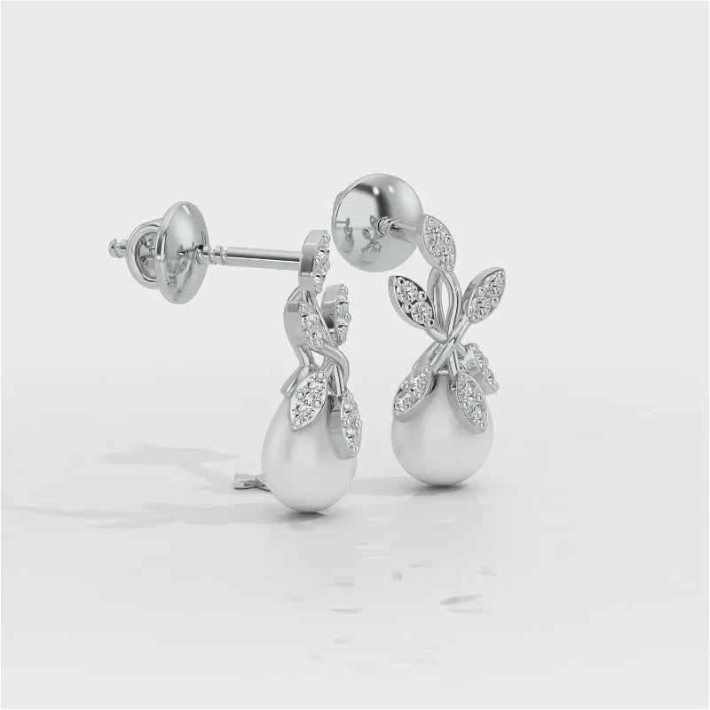 Budding Silver Pearl Earrings - White Gold Video