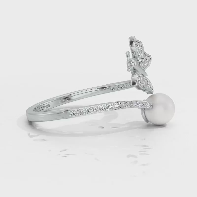 Fresh Wings Silver Pearl Ring - White Gold Video