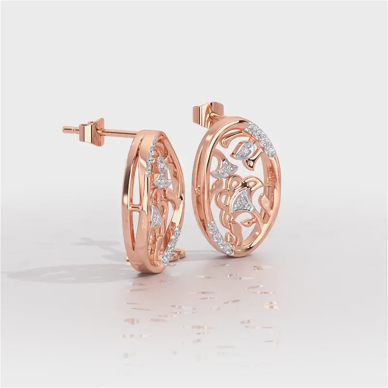 Ornate Glow Silver Earring Studs - Rose Gold Video