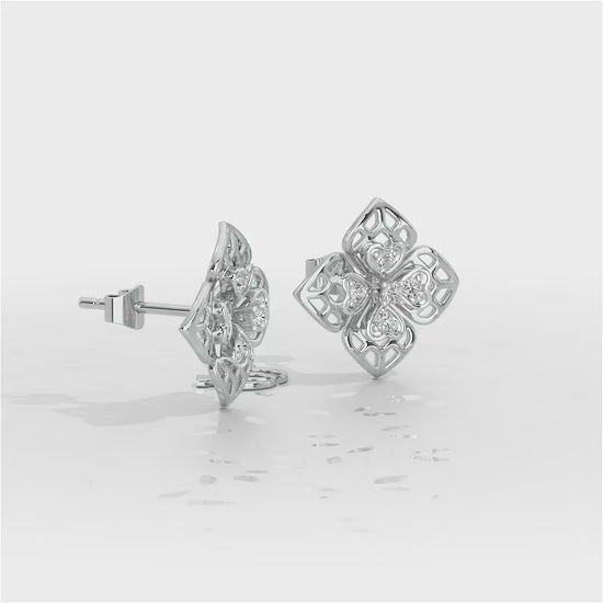 Delicate Petals Silver Earring Studs - White Gold Video