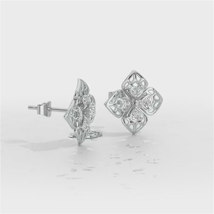 Delicate Petals Silver Earring Studs - White Gold Video
