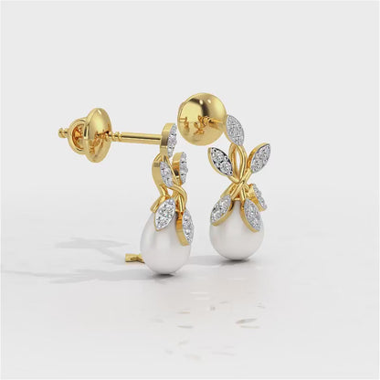 Budding Silver Pearl Earrings - Yellow Gold Video
