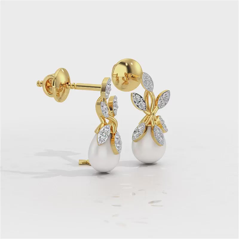 Budding Silver Pearl Earrings - Yellow Gold Video
