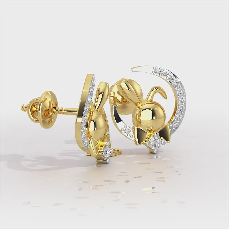 Dazzling Bunny Silver Stud Earrings - Yellow Gold Video