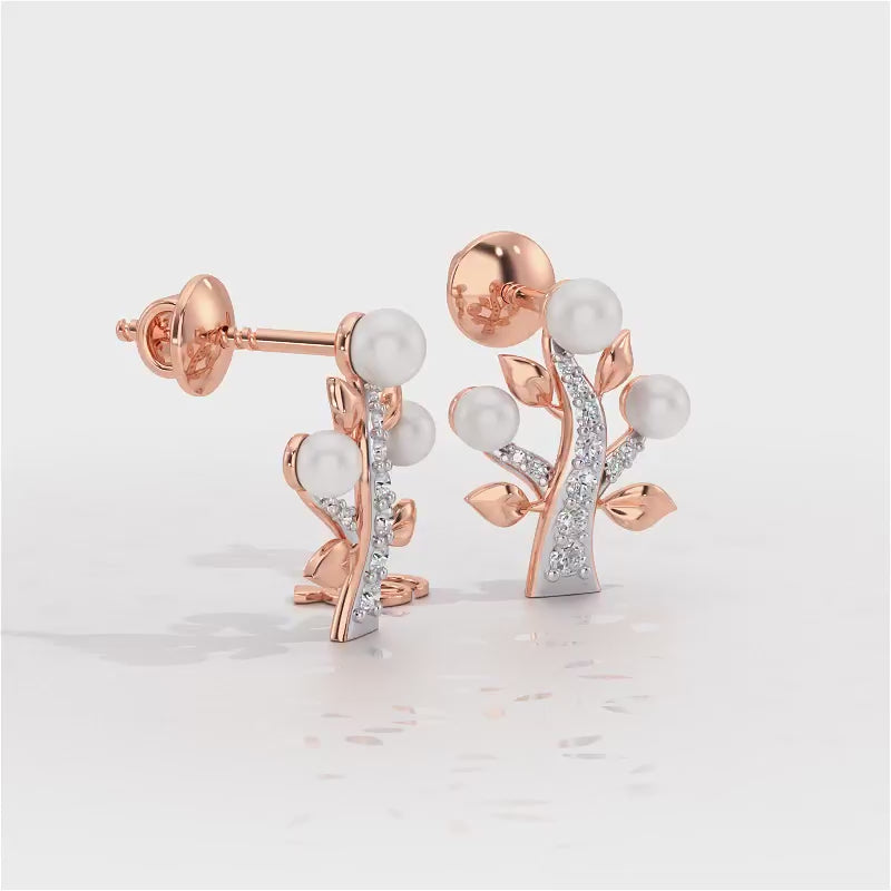 Life Tree Silver Pearl Earrings - Rose Gold Video