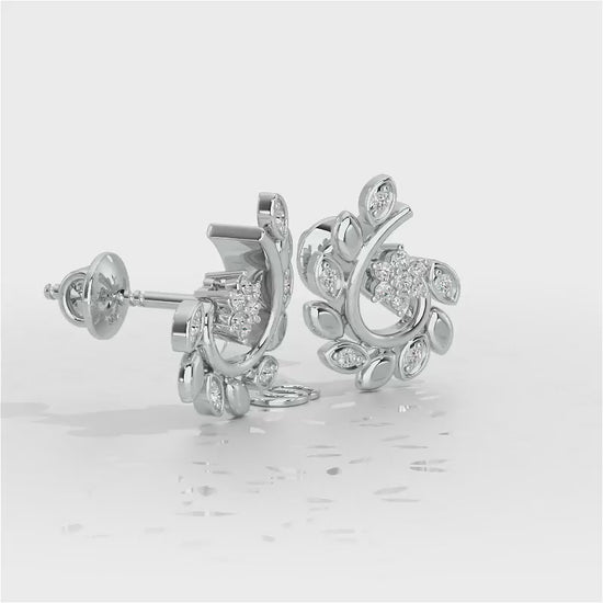 Swirl Vine Silver Earrings - White Gold Video