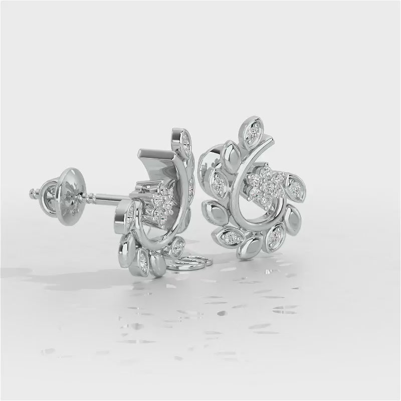 Swirl Vine Silver Earrings - White Gold Video