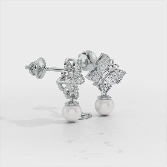 Fresh Wings Silver Pearl Earrings - White Gold Video