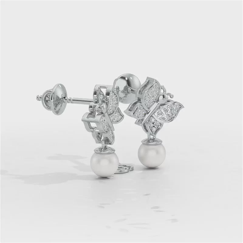 Fresh Wings Silver Pearl Earrings - White Gold Video