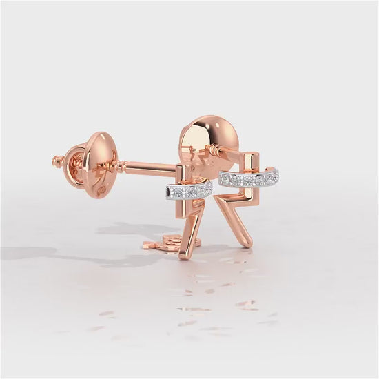 Shimmering Bolt Silver Stud Earrings - Rose Gold Video