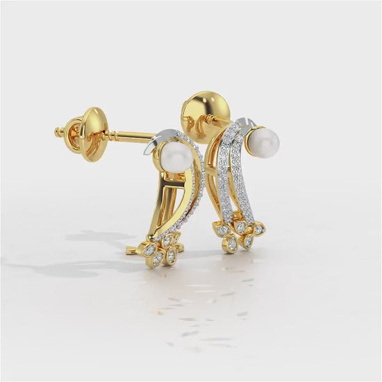 Flora-Tide Silver Pearl Earrings - Yellow Gold Video