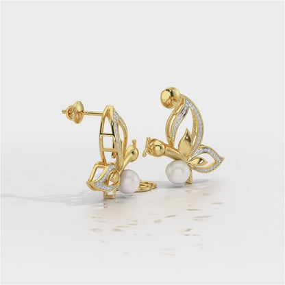 Winged Silver Pearl Earrings - Yellow Gold Video