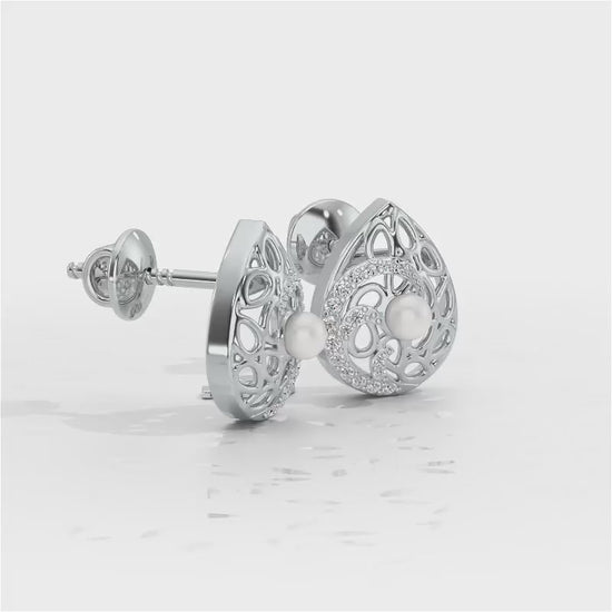 Intricate Silver Pearl Earrings - White Gold Video