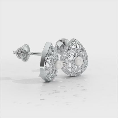 Intricate Silver Pearl Earrings - White Gold Video