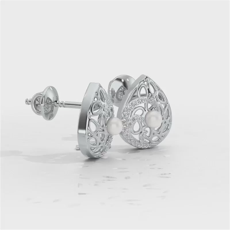 Intricate Silver Pearl Earrings - White Gold Video