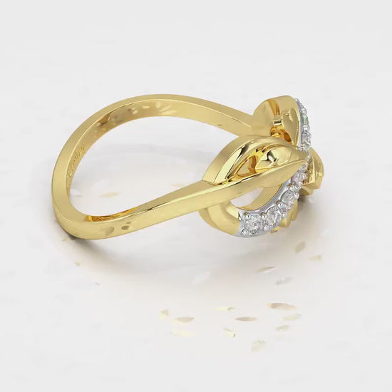 Leaf Bow Silver Ring - Yellow Gold Video