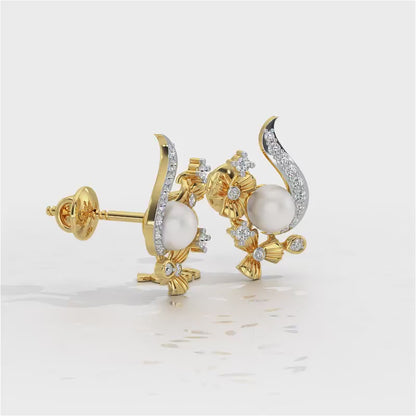 Light Silver Pearl Earrings - Yellow Gold Video