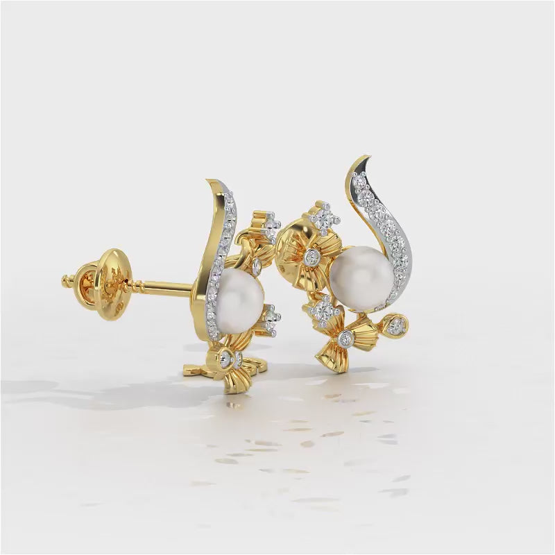 Light Silver Pearl Earrings - Yellow Gold Video