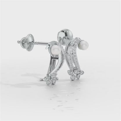 Flora-Tide Silver Pearl Earrings - White Gold Video
